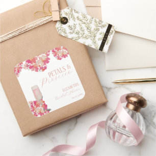 Adesivo Quadrado Pétalas e Prosecco Chá de Noiva Floral Rosa
