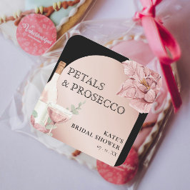 Adesivo Quadrado Pétalas e Prosecco Festa de Noivado Preto e Dourad