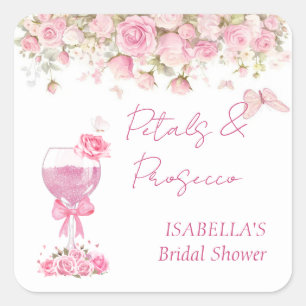 Adesivo Quadrado Pétalas Florais Rosa & Brinde de Prosecco para Chá