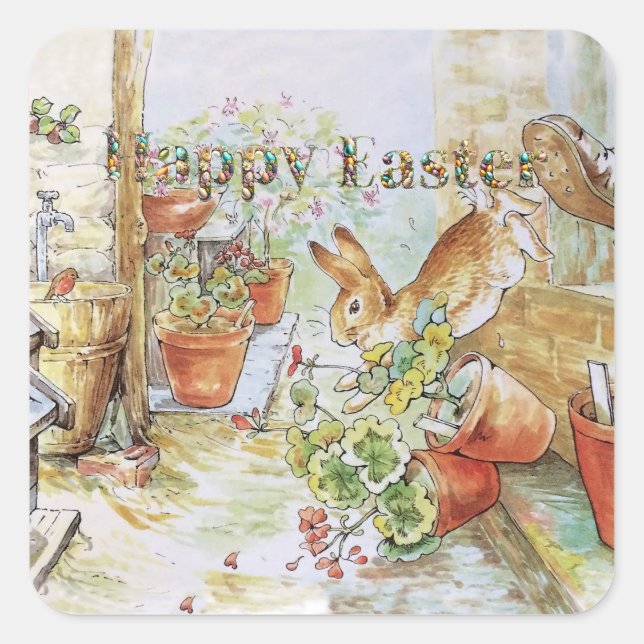 Adesivo Quadrado Peter, o Felz pascoa do coelho (Frente)