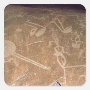 Adesivo Quadrado Petroglyph cinzelado que descreve figuras