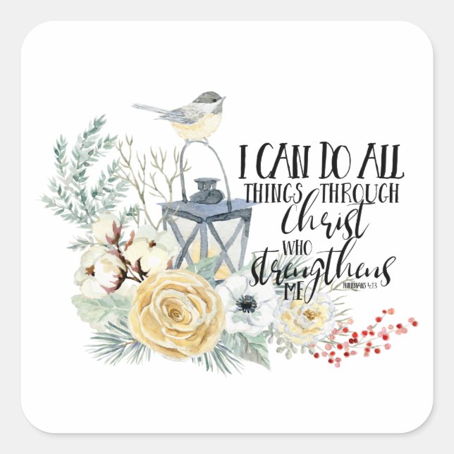 Adesivo Quadrado Phil 4:13 I Can Do All Things Christmas Sticker (Frente)