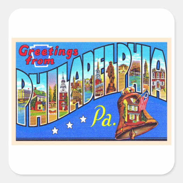 Adesivo Quadrado Philadelphia Pennsylvania PA Large Letter Postcard (Frente)
