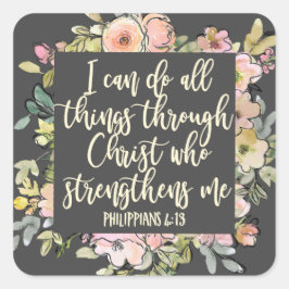 Adesivo Quadrado Philippians 4:13 Bíblia Verso Bonito Pastel Floral