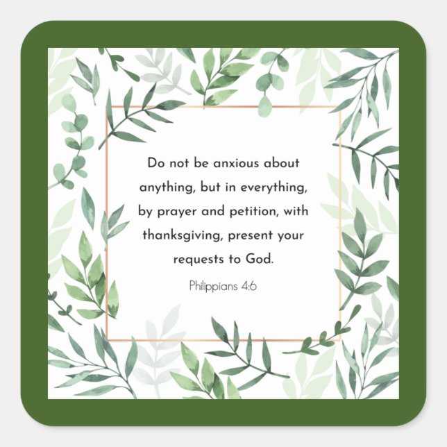 Adesivo Quadrado Philippians 4:6, Bíblia Verse (Frente)
