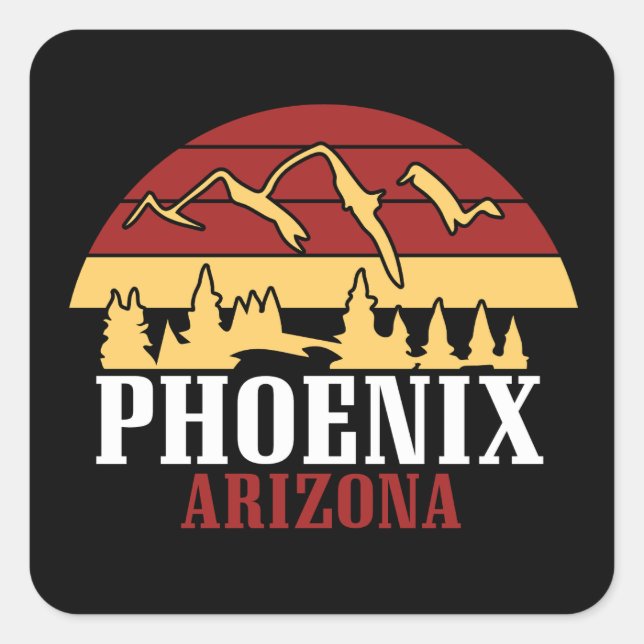 Adesivo Quadrado Phoenix Arizona Skyline Art Print Retro Sunset (Frente)