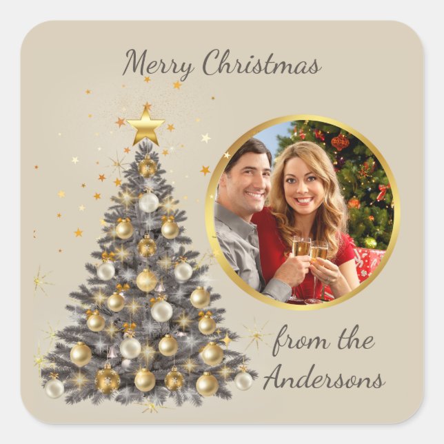 Adesivo Quadrado Photo Christmas Sticker - Elegant Style (Frente)