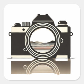 Adesivo Quadrado Photography Minimalist Camera with Landscape Refle