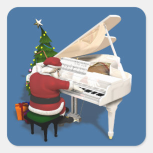 Adesivo Quadrado Pianista de Papai Noel