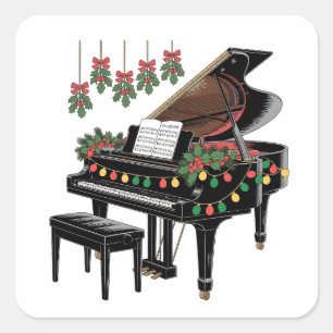 Adesivo Quadrado Pianista Iluminação de Natal Papai Noel Tocando 