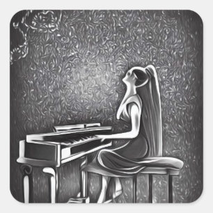 Adesivo Quadrado Piano de Jogo de Cabelo Longo