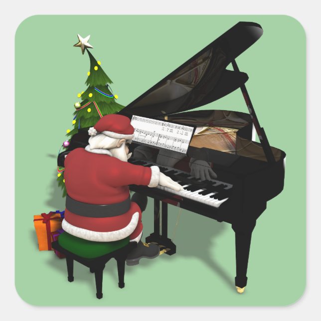 Adesivo Quadrado Piano de Reprodução do Papai Noel (Frente)
