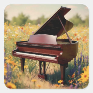 Adesivo Quadrado Piano Grande em Campo Floral