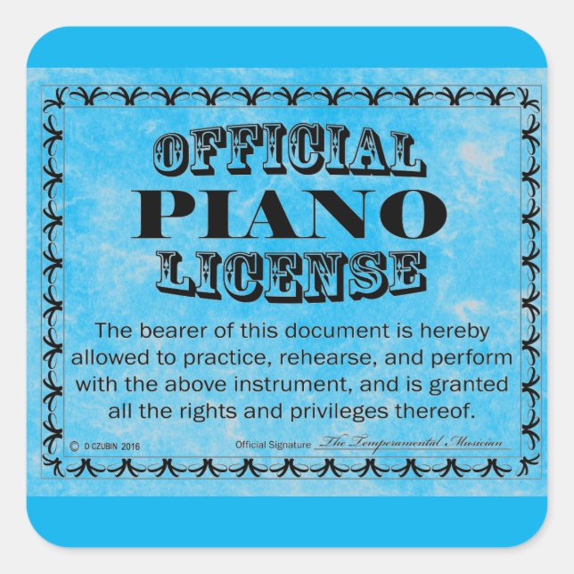 Adesivo Quadrado Piano License Square Sticker (Frente)