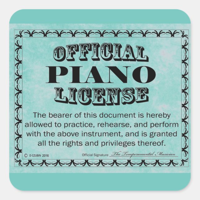 Adesivo Quadrado Piano License Square Sticker (Frente)