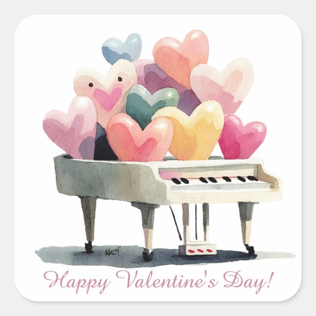 Adesivo Quadrado Piano of Love Hearts Valentine's Day (Frente)