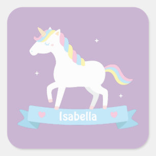 Adesivo Quadrado Picaretas personalizadas do Unicorn Pastel Bonitas