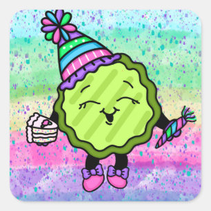 Adesivo Quadrado Pickle de aniversário Chapéu de Aniversário R