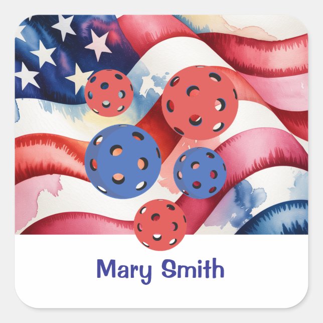 Adesivo Quadrado Pickleball  American themed for 4th July  (Frente)