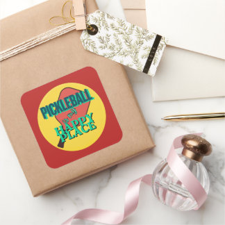 Adesivo Quadrado Pickleball is my happy place humor 