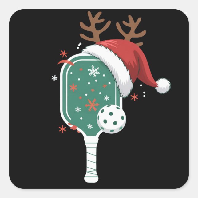 Adesivo Quadrado Pickleball Lover Sports Christmas Santa Hat (Frente)