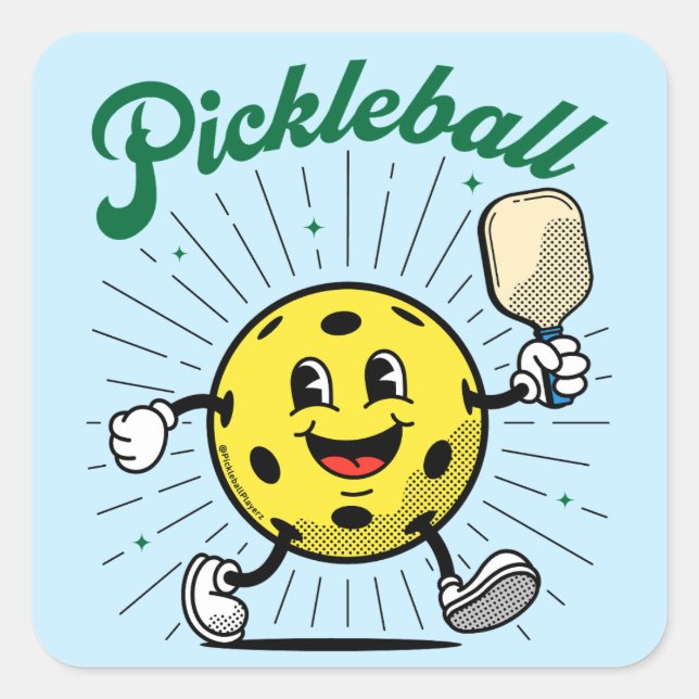 Adesivo Quadrado PICKLEBALL MASCOT por PickleballPlayerz (Frente)