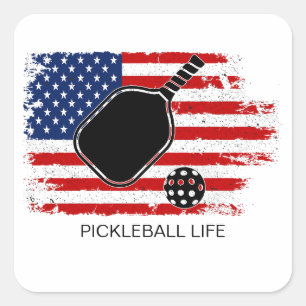 Adesivo Quadrado Pickleball Patriótico Americano Personalizado