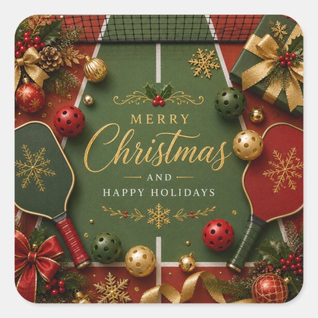Adesivo Quadrado Pickleball tema de Natal  (Frente)