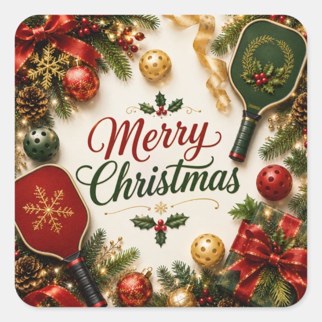 Adesivo Quadrado Pickleball tema de Natal  (Frente)