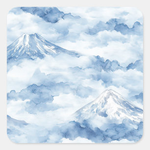Adesivo Quadrado Picos Nebulosos – Paisagem Montanhosa em Aquarela