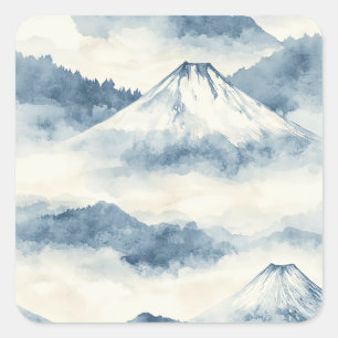 Adesivo Quadrado Picos Nebulosos – Paisagem Montanhosa em Aquarela 