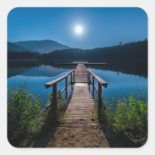 Adesivo Quadrado Píer à noite sob lua cheia