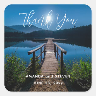 Adesivo Quadrado Pier à noite sob um casamento de lua cheia Obrigad