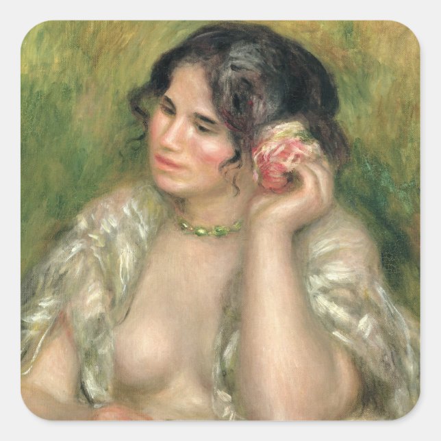 Adesivo Quadrado Pierre A Renoir | Gabrielle com Rosa (Frente)