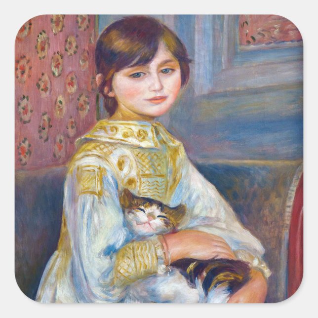 Adesivo Quadrado Pierre-Auguste Renoir - Criança com Gato (Frente)