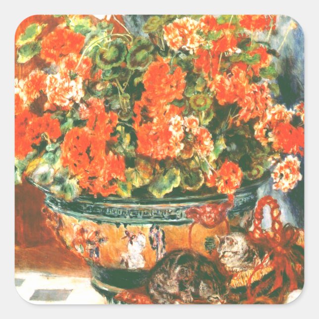 Adesivo Quadrado Pierre-Auguste Renoir Geraniums E Cats (Frente)