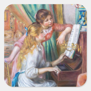 Adesivo Quadrado Pierre Auguste Renoir - Meninas Jovens ao Piano