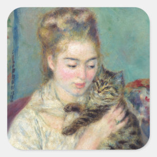 Adesivo Quadrado Pierre-Auguste Renoir - Mulher com um Gato