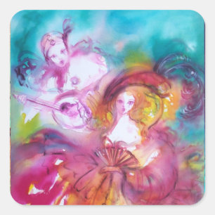 Adesivo Quadrado PIERROT E ARLECCHINA - Carnaval veneziano,