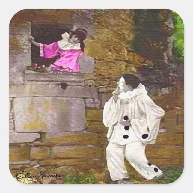 Adesivo Quadrado Pierrot e Columbine Sticker (Frente)