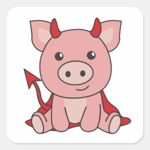 Adesivo Quadrado Pig Halloween Bela Bruxa do Diabo, Stic