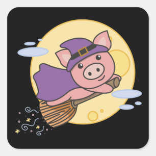 Adesivo Quadrado Pig Halloween Bruxas Crianças Bruxas Figuram