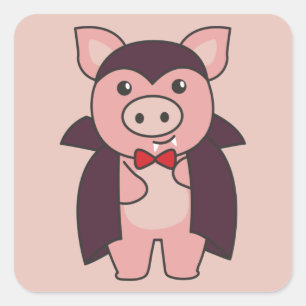 Adesivo Quadrado Pig Halloween, Cuja Rua é vampiro, fantasia