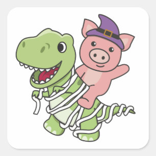Adesivo Quadrado Pig Happy Halloween T-rex Mummy Costume