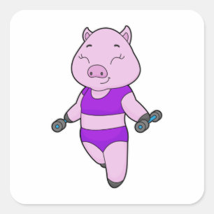Adesivo Quadrado Pig Malhação Dumbbell