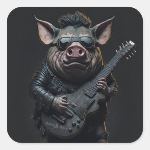 Adesivo Quadrado Pig Metal Guitar I Ham Rock & Roll Musical Legal
