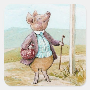 Adesivo Quadrado Pigling Bland Indo ao Mercado por Beatrix Potter