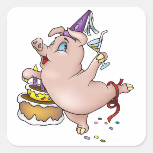 Adesivo Quadrado Pigões de Aniversário