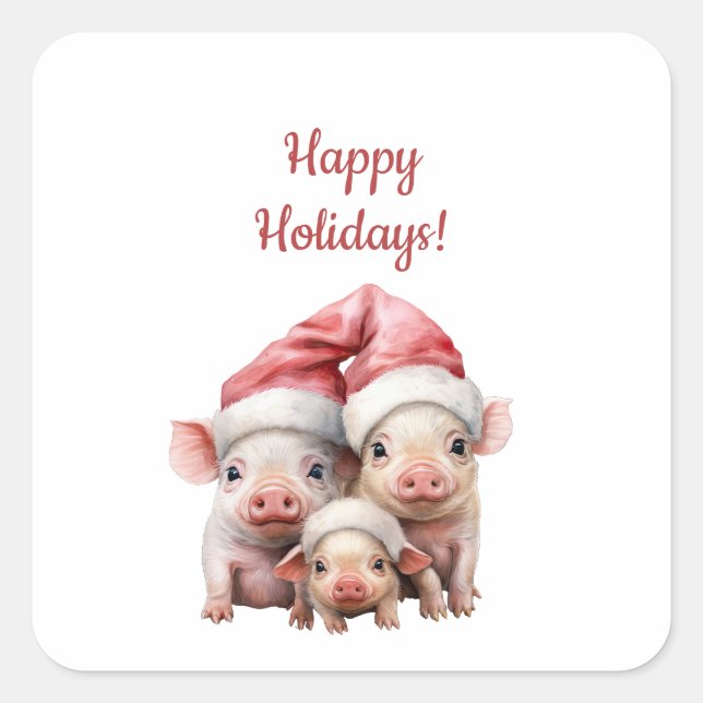 Adesivo Quadrado Pigs de Natal Engraçados Personalizados (Frente)
