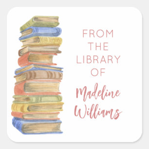 Adesivo Quadrado Pilha de Livro da Biblioteca de Nomes
